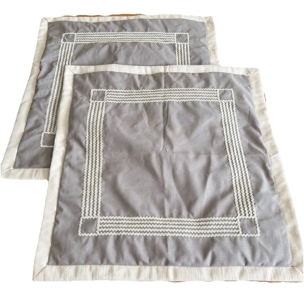 Madison Park Euro Shams Gray With White Embroidered Trim 28 x 28 Set Of 2